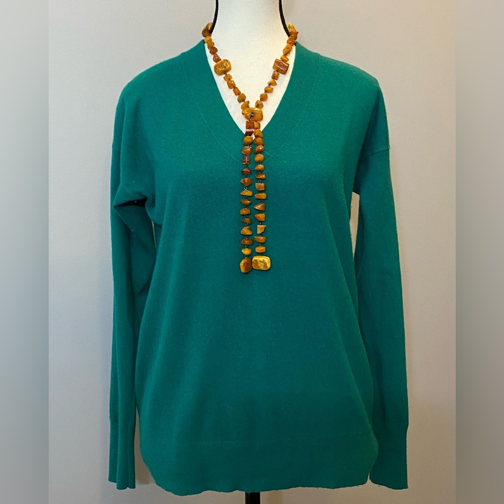 Banana Republic Green V-Neck Women's Sweater merino cashmere rayon blend size M - Picture 1 of 8